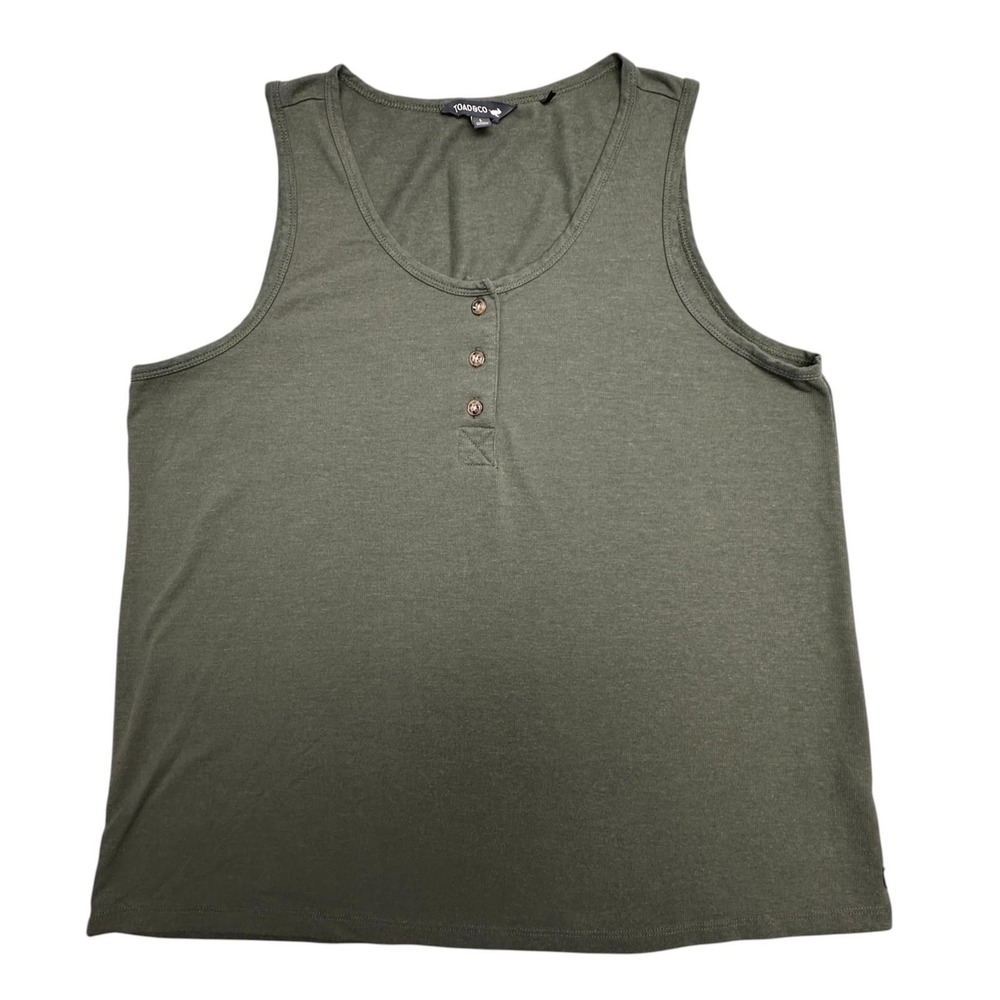 Toad&Co Tank Top Womens Large Green Piru Henley Recycled Hemp Sleeveless Stretch